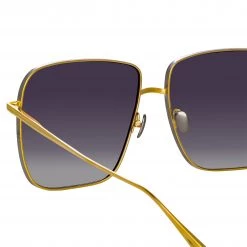 LINDA FARROW (U.K.) Andoa Squared Sunglasses In Yellow Gold Women's 7 LINDA FARROW (U.K.) Andoa Squared Sunglasses In Yellow Gold Women's