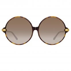 LINDA FARROW (U.K.) Victoria Round Sunglasses In Tortoiseshell Women's