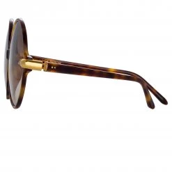 LINDA FARROW (U.K.) Victoria Round Sunglasses In Tortoiseshell Women's 8 LINDA FARROW (U.K.) Victoria Round Sunglasses In Tortoiseshell Women's