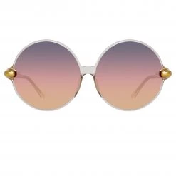 LINDA FARROW (U.K.) Victoria Round Sunglasses In Ash Women's