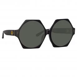 LINDA FARROW (U.K.) Women's Bora Hexagon Sunglasses In Black