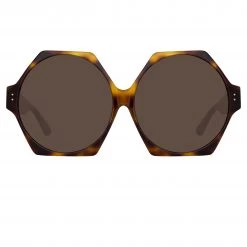 LINDA FARROW (U.K.) Bora Hexagon Sunglasses In Tortoiseshell Women's
