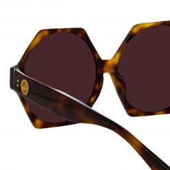 LINDA FARROW (U.K.) Bora Hexagon Sunglasses In Tortoiseshell Women's 6 LINDA FARROW (U.K.) Bora Hexagon Sunglasses In Tortoiseshell Women's