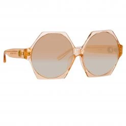 LINDA FARROW (U.K.) Bora Hexagon Sunglasses In Peach 7 LINDA FARROW (U.K.) Bora Hexagon Sunglasses In Peach