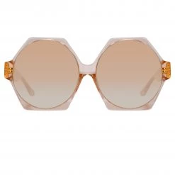 LINDA FARROW (U.K.) Bora Hexagon Sunglasses In Peach