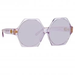 LINDA FARROW (U.K.) Bora Hexagon Sunglasses In Lilac 7 LINDA FARROW (U.K.) Bora Hexagon Sunglasses In Lilac