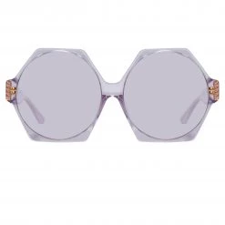 LINDA FARROW (U.K.) Bora Hexagon Sunglasses In Lilac