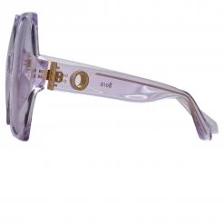 LINDA FARROW (U.K.) Bora Hexagon Sunglasses In Lilac 9 LINDA FARROW (U.K.) Bora Hexagon Sunglasses In Lilac