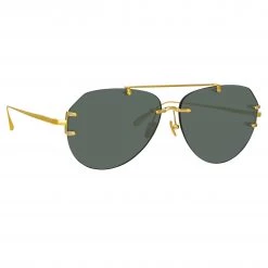 LINDA FARROW (U.K.) Duit Aviator Sunglasses In Yellow Gold Women's