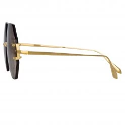 LINDA FARROW (U.K.) Women's Arua Hexagon Sunglasses In Yellow Gold 6 LINDA FARROW (U.K.) Women's Arua Hexagon Sunglasses In Yellow Gold