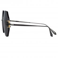 LINDA FARROW (U.K.) Arua Hexagon Sunglasses In Nickel Women's 7 LINDA FARROW (U.K.) Arua Hexagon Sunglasses In Nickel Women's