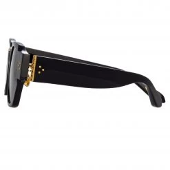 LINDA FARROW (U.K.) Ramon Rectangular Sunglasses In Black