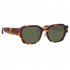LINDA FARROW (U.K.) Ramon Rectangular Sunglasses In Tortoiseshell Women's