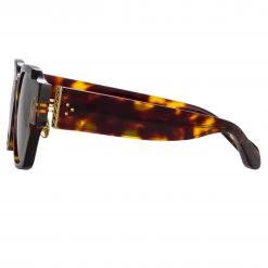 LINDA FARROW (U.K.) Ramon Rectangular Sunglasses In Tortoiseshell Women's