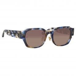 LINDA FARROW (U.K.) Women's Ramon Rectangular Sunglasses In Blue Tortoiseshell