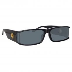 LINDA FARROW (U.K.) Women's Mya Rectangular Sunglasses In Black 7 LINDA FARROW (U.K.) Women's Mya Rectangular Sunglasses In Black