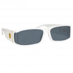 LINDA FARROW (U.K.) Mya Rectangular Sunglasses In White