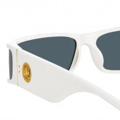 LINDA FARROW (U.K.) Mya Rectangular Sunglasses In White