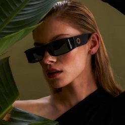 LINDA FARROW (U.K.) Women's Mya Rectangular Sunglasses In Black