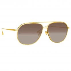 LINDA FARROW (U.K.) Matis Aviator Sunglasses In Yellow Gold