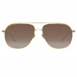 LINDA FARROW (U.K.) Matis Aviator Sunglasses In Yellow Gold
