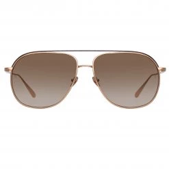 LINDA FARROW (U.K.) Matis Aviator Sunglasses In Rose Gold