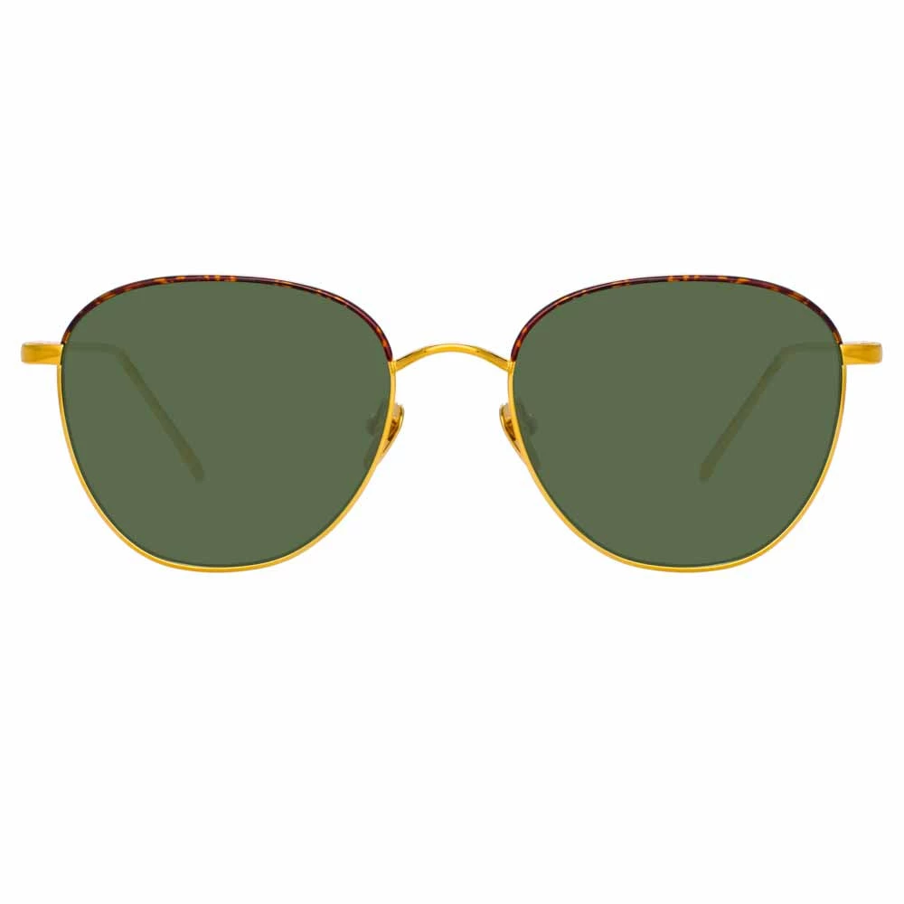 Linda Farrow The Raif | Square Sunglasses In Green / Yellow Gold Frame (C19) Women's 1 Linda Farrow The Raif | Square Sunglasses In Green / Yellow Gold Frame (C19) Women's