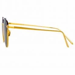 Linda Farrow The Raif | Square Sunglasses In Green / Yellow Gold Frame (C19) Women's 6 Linda Farrow The Raif | Square Sunglasses In Green / Yellow Gold Frame (C19) Women's