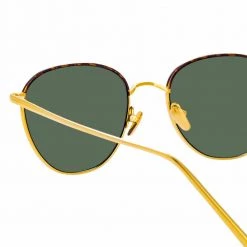 Linda Farrow The Raif | Square Sunglasses In Green / Yellow Gold Frame (C19) Women's 7 Linda Farrow The Raif | Square Sunglasses In Green / Yellow Gold Frame (C19) Women's