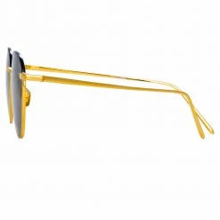 Linda Farrow The Raif | Square Sunglasses In Grey / Yellow Gold Frame (C20) 8 Linda Farrow The Raif | Square Sunglasses In Grey / Yellow Gold Frame (C20)