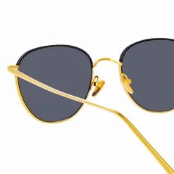 Linda Farrow The Raif | Square Sunglasses In Grey / Yellow Gold Frame (C20) 9 Linda Farrow The Raif | Square Sunglasses In Grey / Yellow Gold Frame (C20)
