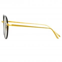 LINDA FARROW UK The CORE Optical Collection The Adams | Men's Oval Optical Frame In Black And Yellow Gold (C1)
