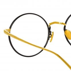 LINDA FARROW UK The CORE Optical Collection The Adams | Men's Oval Optical Frame In Black And Yellow Gold (C1)