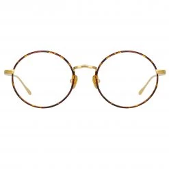 LINDA FARROW (U.K.) Adams Oval Optical Frame In Yellow Gold And Tortoiseshell Women's