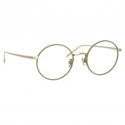 LINDA FARROW (U.K.) Adams Oval Optical Frame In Light Gold And Khaki Women's 7 LINDA FARROW (U.K.) Adams Oval Optical Frame In Light Gold And Khaki Women's