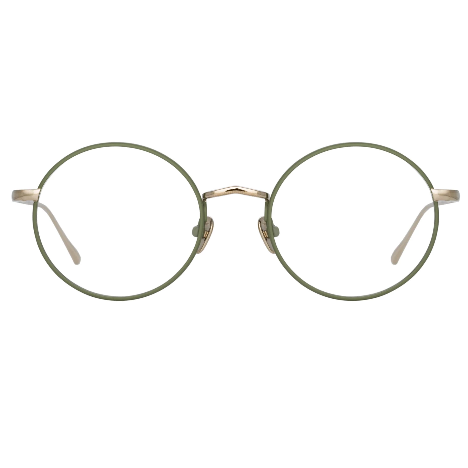 LINDA FARROW (U.K.) Adams Oval Optical Frame In Light Gold And Khaki Women's 1 LINDA FARROW (U.K.) Adams Oval Optical Frame In Light Gold And Khaki Women's