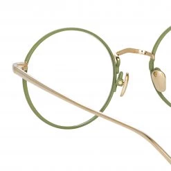 LINDA FARROW (U.K.) Adams Oval Optical Frame In Light Gold And Khaki Women's 8 LINDA FARROW (U.K.) Adams Oval Optical Frame In Light Gold And Khaki Women's