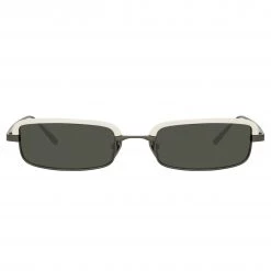 LINDA FARROW UK Women's Leona Rectangular Sunglasses In White And Nickel