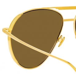 Linda Farrow Carter Aviator Sunglasses In Yellow Gold Women's 7 Linda Farrow Carter Aviator Sunglasses In Yellow Gold Women's