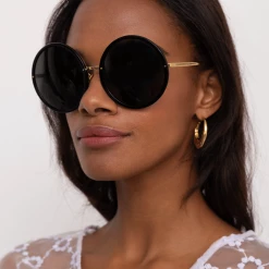 Linda Farrow The Kew | Kew Round Sunglasses In Black Frame (C1) Women's
