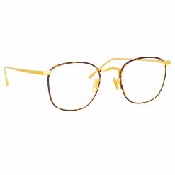 LINDA FARROW (U.K.) The Simon | Square Optical Frame In Yellow Gold And Tortoiseshell (C17) The CORE Optical Collection