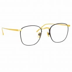 LINDA FARROW (U.K.) The Simon | Square Optical Frame In Yellow Gold And Black (C18) The CORE Optical Collection