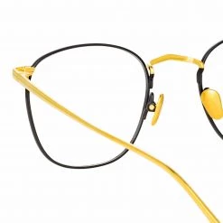 LINDA FARROW (U.K.) The Simon | Square Optical Frame In Yellow Gold And Black (C18) The CORE Optical Collection