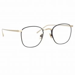 LINDA FARROW (U.K.) The Simon | Square Optical Frame In Light Gold And Black (C20) The CORE Optical Collection