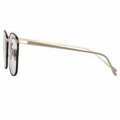LINDA FARROW (U.K.) The Simon | Square Optical Frame In Light Gold And Black (C20) The CORE Optical Collection