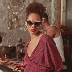 LINDA FARROW (U.K.) Women's Natalia Oversized Sunglasses In White